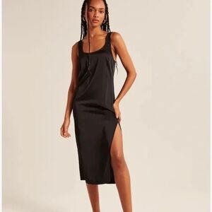 Abercrombie Fitch Dress Satin Column Midi Slip Black Women’s Small Tall NEW